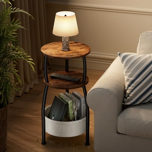 Round Side Table for Small Spaces with Storage Basket, 11.81in, view 6