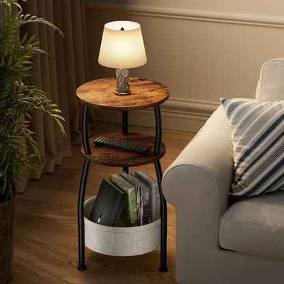 Round Side Table for Small Spaces with Storage Basket, 11.81in, view 6