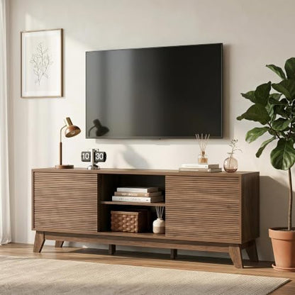58" TV Stand for TVs up to 65", Mid Century Modern, Walnut, view 4