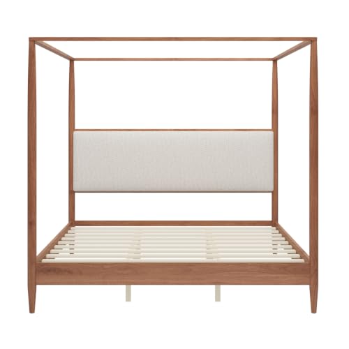 Mid Century King Size Wood Canopy Bed Frame, Walnut Posters Platform Bed, view 7
