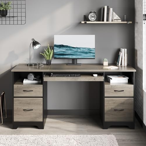 59 Inch Office Desk with 4 Drawers, Computer Desk with Storage, view 3