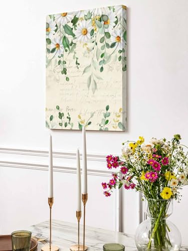 NuYeBiofx Countryside Daisies Eucalyptus Leaves Canvas Wall Art Prints,40"x28" Framed Picture Artwork Vintage Botantical Printed Canvas Oil Painting for Living Room Bedroom Office,Ready to Hang