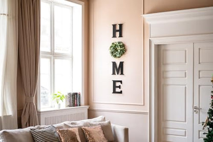 Farmhouse Wall Home Sign with Artificial Eucalyptus for O Rustic Wooden Hanging Letters Decorative Wall Art Decor for Living Room Kitchen Entryway Housewarming Gift, Black