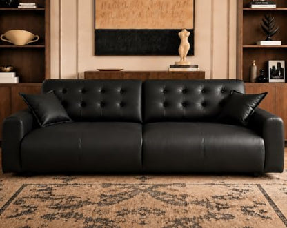 Extra Large Black Leather Couch with Chaise and Adjustable Back FSC Certified PU Leather, view 2