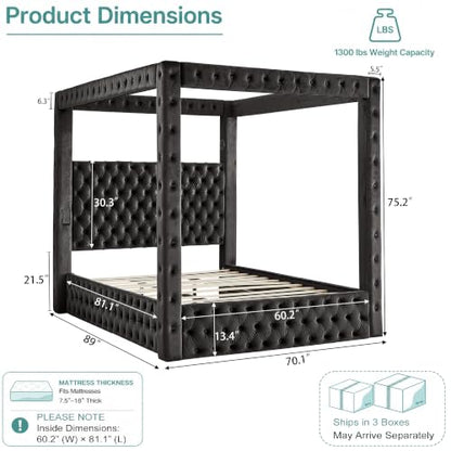 LUMISOL Canopy Bed Frame Queen Size, view 3