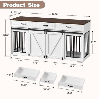 Double Dog Crate Furniture, 71" TV Stand Kennel for 2 Dogs, view 3