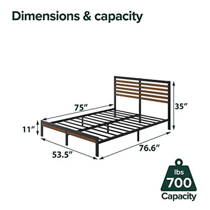 Zinus Kai Bamboo and Metal Platform Bed Frame with Headboard, Brown, Full, view 3