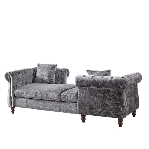 81" Chenille Face-to-face Chaise Lounge, Button Tufted Design Sofa, view 5