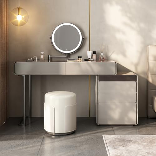 Modern Vanity Table with Drawers and LED Mirror, Ideal for Bedroom Makeup (Gray), view 4