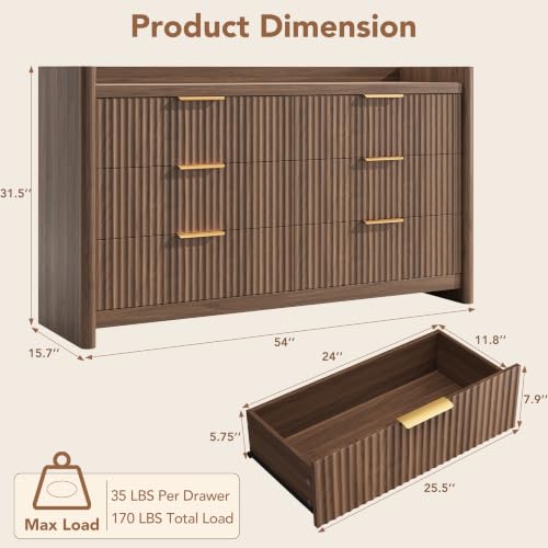 6 Drawer Dresser for Bedroom, Fluted Dressers with Rounded Edge & Raised Lip Top, view 3