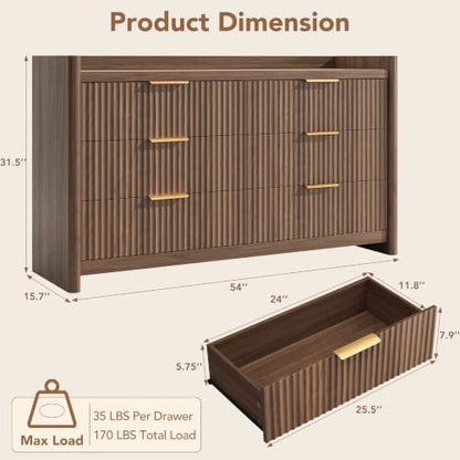 6 Drawer Dresser for Bedroom, Fluted Dressers with Rounded Edge & Raised Lip Top, view 3