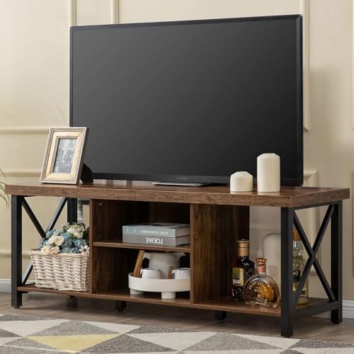 TV Stand for TV up to 65 Inches, TV Cabinet with Open Storage, TV Console Unit with Shelving for Living Room, Entertainment Room, Rustic Brown