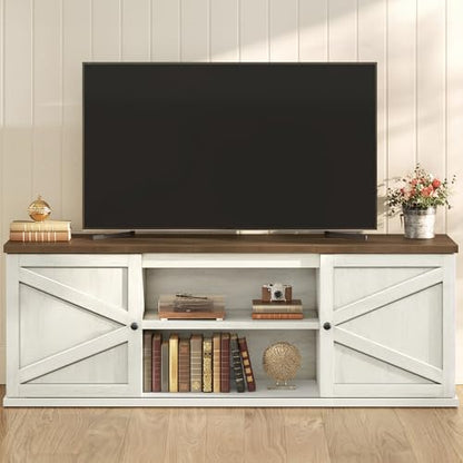 VASAGLE Farmhouse TV Stand for 80'' TV, Media Console, Sliding Barn Doors, view 2