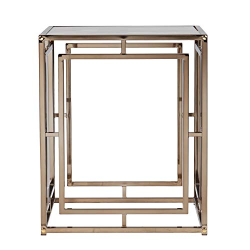 Simondley Faux Marble End Table - Transitional Design, Champagne Metal and Glass - Ideal for Living Room, Bedroom (CK1125002)