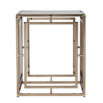 Simondley Faux Marble End Table - Transitional Design, Champagne Metal and Glass - Ideal for Living Room, Bedroom (CK1125002)
