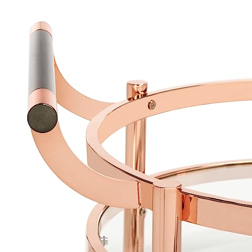 Safavieh Home Collection Sienna Rose Gold/Black Nickel Trim Handle/Tempered Glass 2-Tier Round Bar Cart