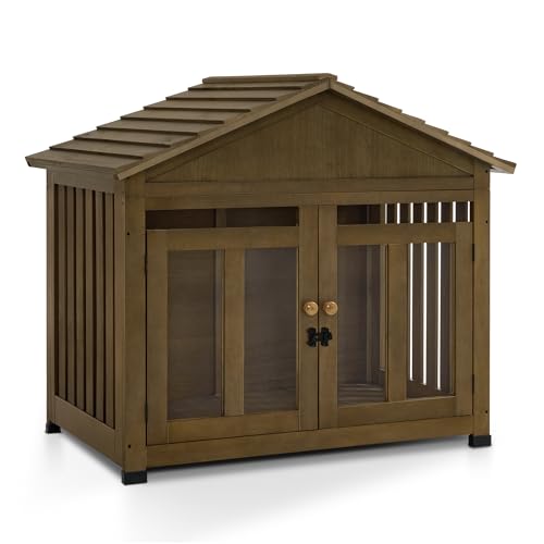 Wooden Dog House Furniture, Solid Wood Pet Kennel Indoor for Small/Medium Dogs, view 2