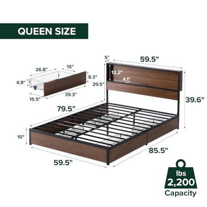 Kai Platform Bed Frame, Four Underbed Storage Drawers, Queen, view 3