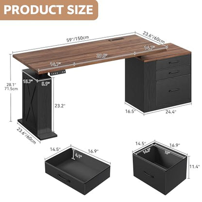 75.5'' Electric Standing Desk with Drawers Corner Desk Black, view 3