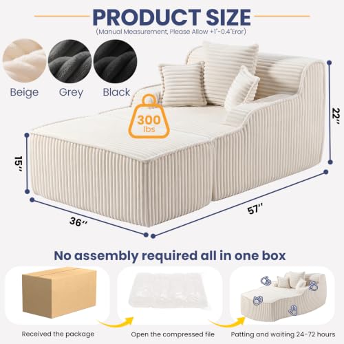 Oversized Chaise Lounge Chair Indoor, Corduroy Boneless Couch Sofa Bed, view 3