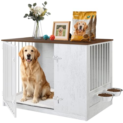 40" Dog Crate Furniture for Large Dogs, White, view 2