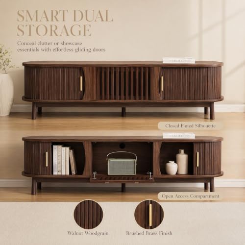 67" Modern Farmhouse TV Stand for 75" TVs, Dark Brown Media Console, view 4