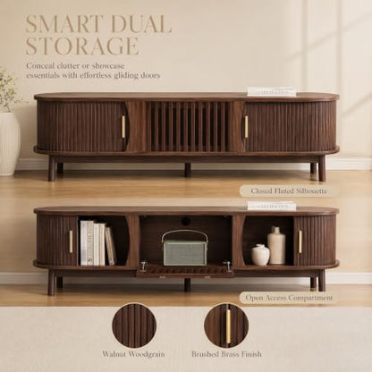 67" Modern Farmhouse TV Stand for 75" TVs, Dark Brown Media Console, view 4