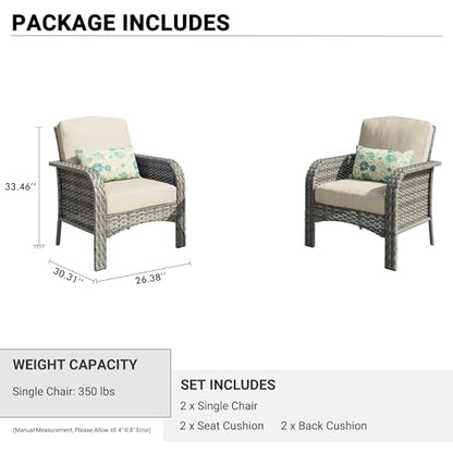 Patio Furniture Set,2 Pieces Outdoor Wicker Chairs Set,All Weather Deck Bistro Chairs with Comfy High Back,Beige