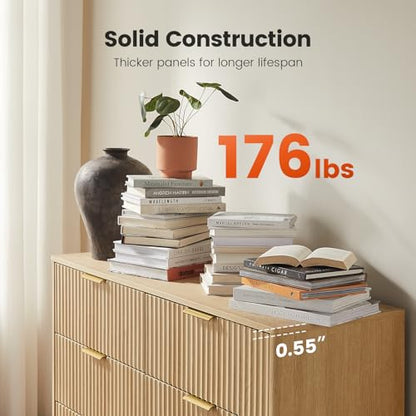 Amada Fluted 6 Drawer Dresser, Modern Wood Chest of Drawers, Natural Oak, view 5