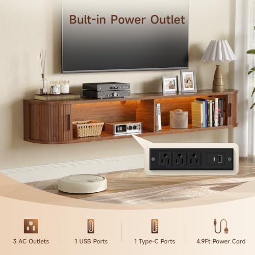 71" Floating TV Stand, Wall Mounted Entertainment Center Walnut, view 7
