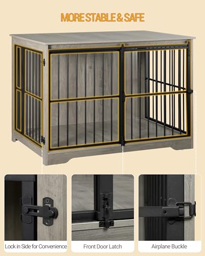 44.1" XL Dog Crate Furniture Indoor Dog Kennel with Barn Door, view 6