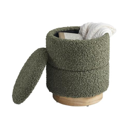 Round Boucle Ottoman Olive Green, view 2