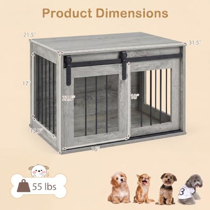 31.5" Dog Crate Furniture with Sliding Barn Door, Wooden Dog Kennel, view 8