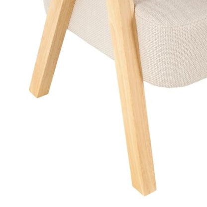 Deco 79 Polyester Living Room Accent Chair Arched Boucle Side Chair with Brown Angled Wooden Legs, Corner Chair 25" x 26" x 28", Beige