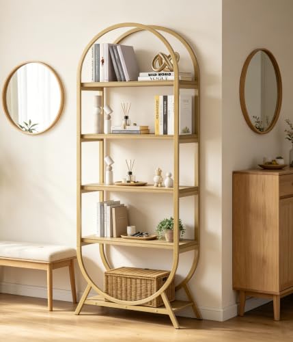 Arched Bookshelf, 5-Tier Tall Wide Open Bookshelf, view 4