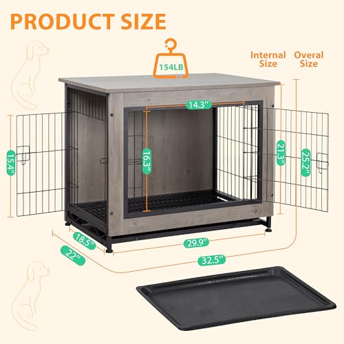 Dog Crate Furniture, Double-Doors Kennel Indoor with Removable Tray, view 4
