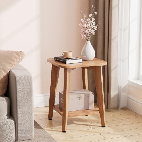 Rustic Walnut 2-tier side table with tapered legs and curved edge, view 3