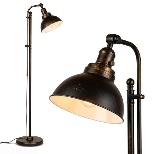 Dylan Industrial Floor Lamp for Living Rooms & Offices, Bright LED Light – Charming Farmhouse Standing Lamp, Adjustable Head Reading for Bedroom, Stunning Living Room Decor