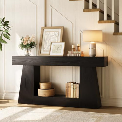 63" Farmhouse Console Table with Storage, Rustic Sofa Table for Entryway, Narrow Long Sofa Table Behind Couch, Console Table for Living Room, Hallway—Versatile Storage Solution, Black