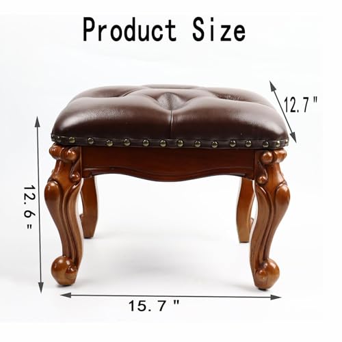 Leather Foot Stool Small,Vintage Ottoman Leather Foot Rest,Wooden Footrest,Upholstered Footstool for Couch/Living Room/Sofa,Cherry (12.6)