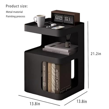 Black Side Table,Modern end Table for Sofa & Couch,3-Tier Metal nightstand,Small Bedside Table with Storage for Bedroom,Living Room,Small Space.No Assembly Required