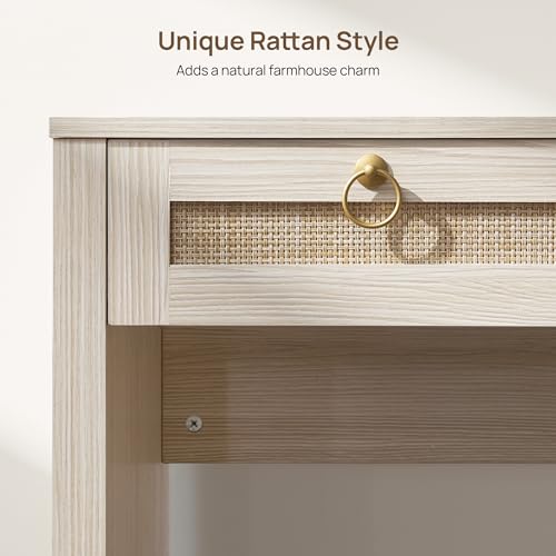 60" Rattan Home Office Desk with 3 Drawers, White, view 6