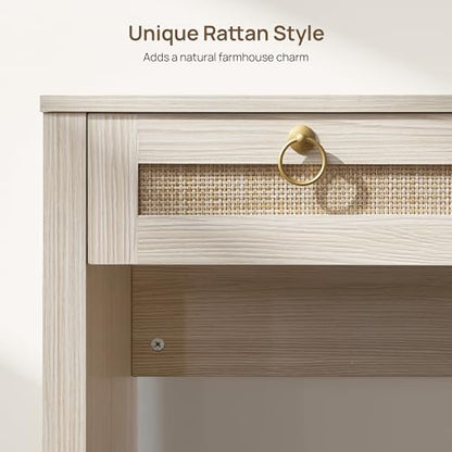 60" Rattan Home Office Desk with 3 Drawers, White, view 6