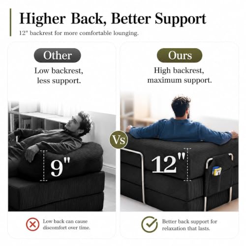 Folding Sofa Bed Convertable Corduroy Couch King Size Floor Sleeper 4-in-1 DIY, view 5