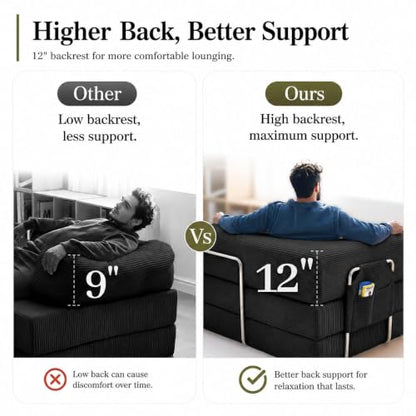 Folding Sofa Bed Convertable Corduroy Couch King Size Floor Sleeper 4-in-1 DIY, view 5