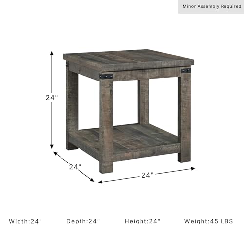 Signature Design by Ashley Hollum End Table, 24 Inch Square Side Table, Farmhouse Wood Look, Storage Shelf for Living Room, Rustic Brown