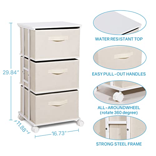 Dresser Tower with 3 Drawers for Bedroom, Fabric Storage Organizer Unit, view 4