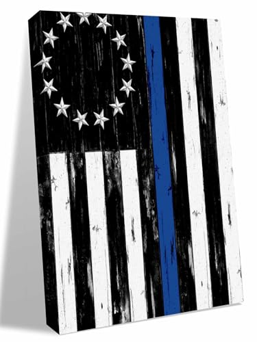 NuYeBiofx Independence Day American Flag Canvas Wall Art Prints,48"x32" Framed Picture Artwork Retro Blue Black Stripes Printed Canvas Oil Painting for Living Room Bedroom Office,Ready to Hang