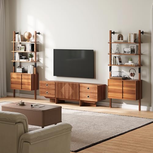 6 Tier Ladder Bookshelf with Storage Cabinet for Living Room,Cherry, view 6