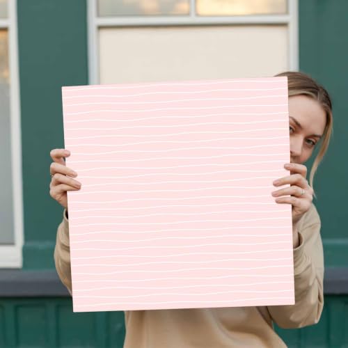 Modern Pink Wavy Stripe Canvas Print Wall, Abstract Trend Rippling Water Lines Framed Canvas Art Wall Decor Pictures Painting Artwork for Living Room Bedroom, Ready to Hang, 28" x 28"